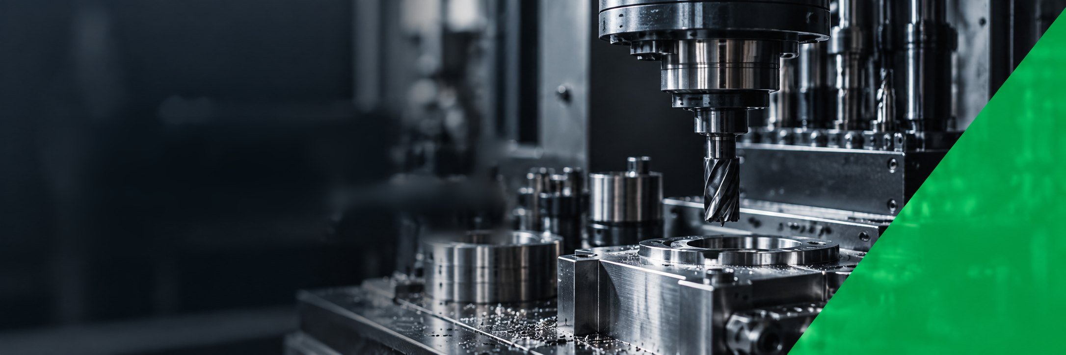 CNC milling machine cutting a steel component
